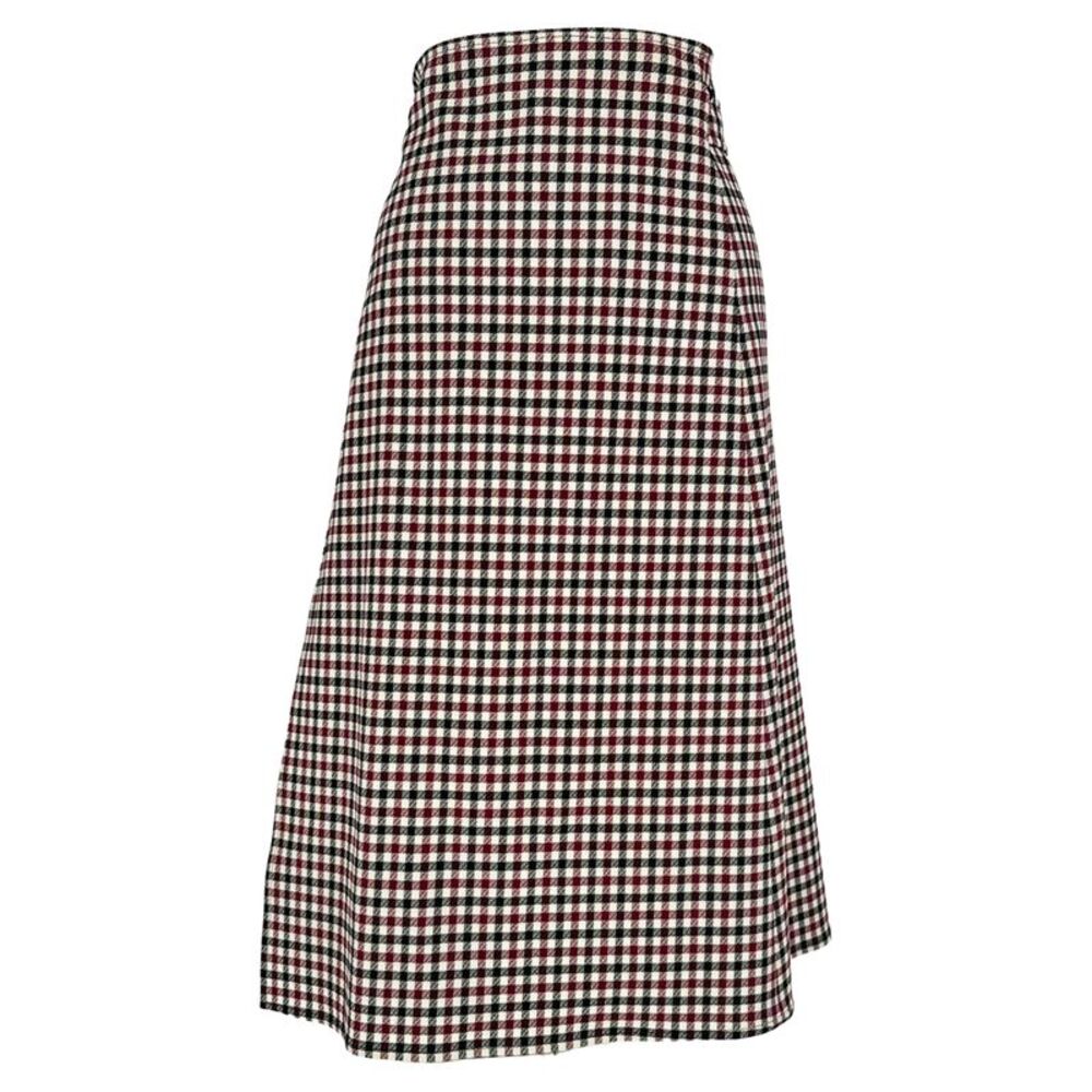 Celine Plaid Tweed Midi Wrap Skirt in Multicolor Cotton